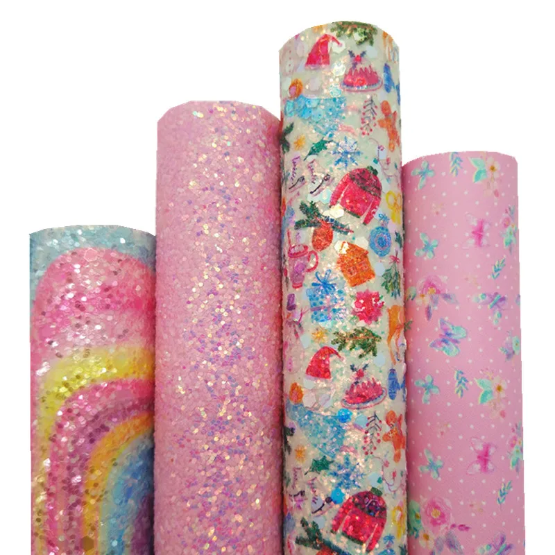 Радужная розовая блестящая кожа искусственная с цветочным принтом из