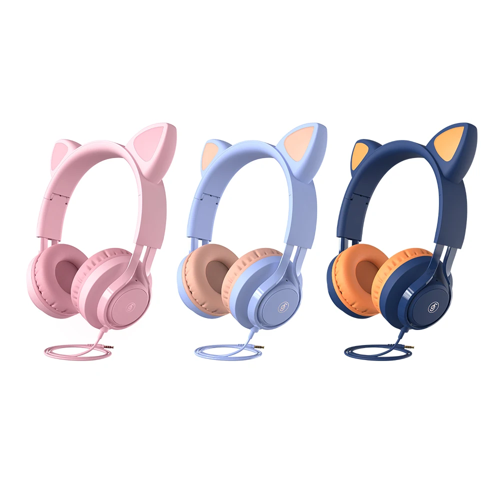 

Wired Headphones Cat Ear Headset Earphones for Child Kid Girls Boys 85db Kids Mode Hearing Protection Headphone for Phone Laptop