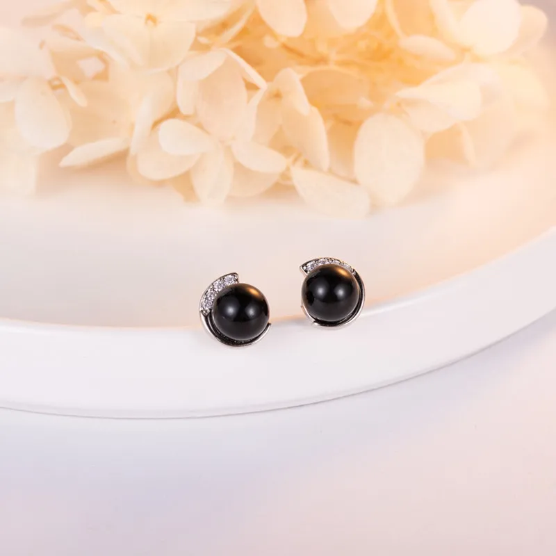 

DIWENFU Genuine 925 Sterling Silver Obsidian Jewelry Stud Earring for Women Bohemia Silver 925 Jewelry Black Topaz Jewelry Girls