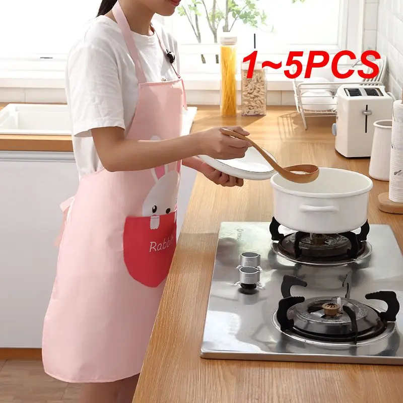 

1~5PCS Women Cartoon Apron Cute Animal Print Waterproof Apron Kitchen Cooking And Washing Dishes Anti-oil Big Pocket Housework