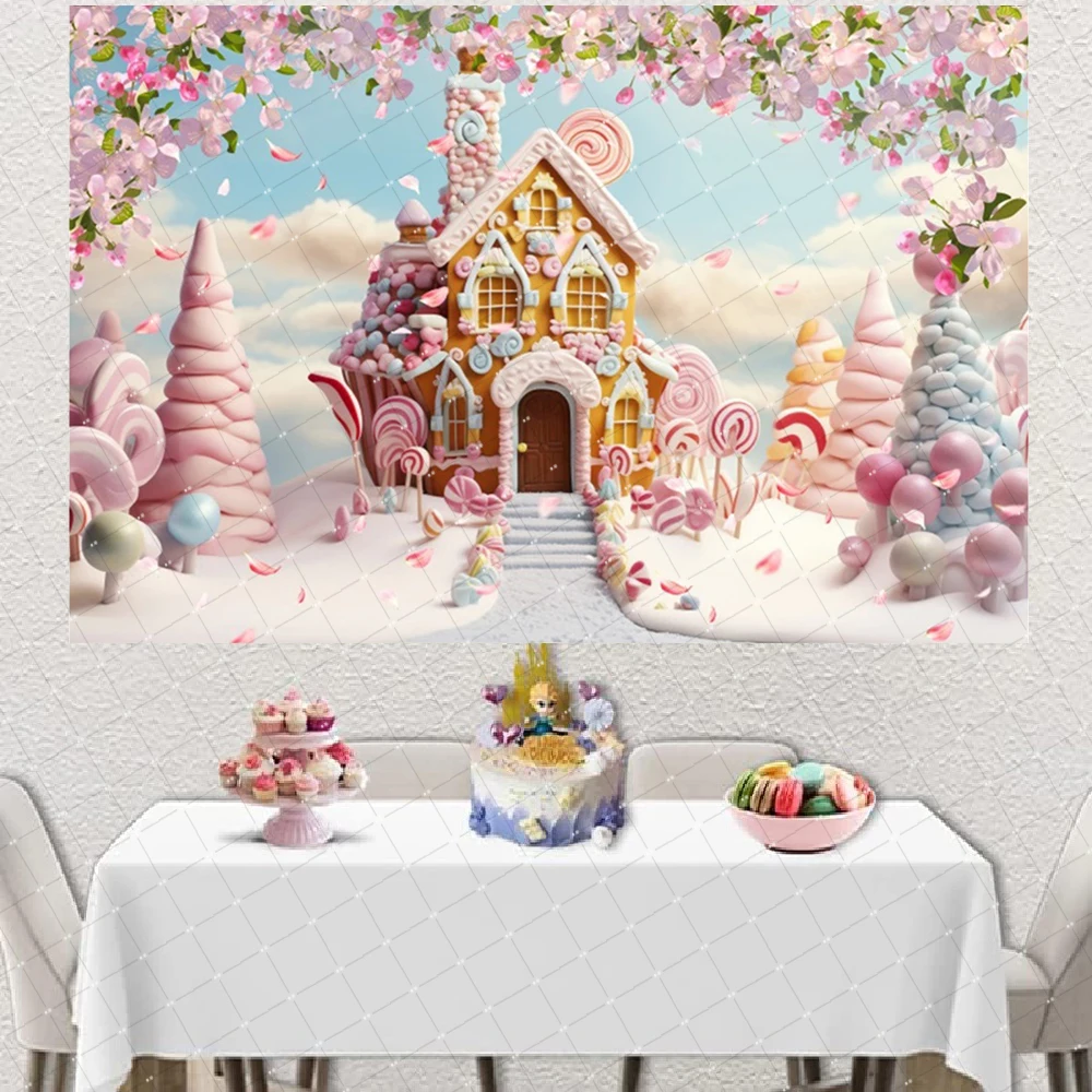 Розовый Вишневый цвет и Радуга сказочный замок принцесса день рождения Фотофон