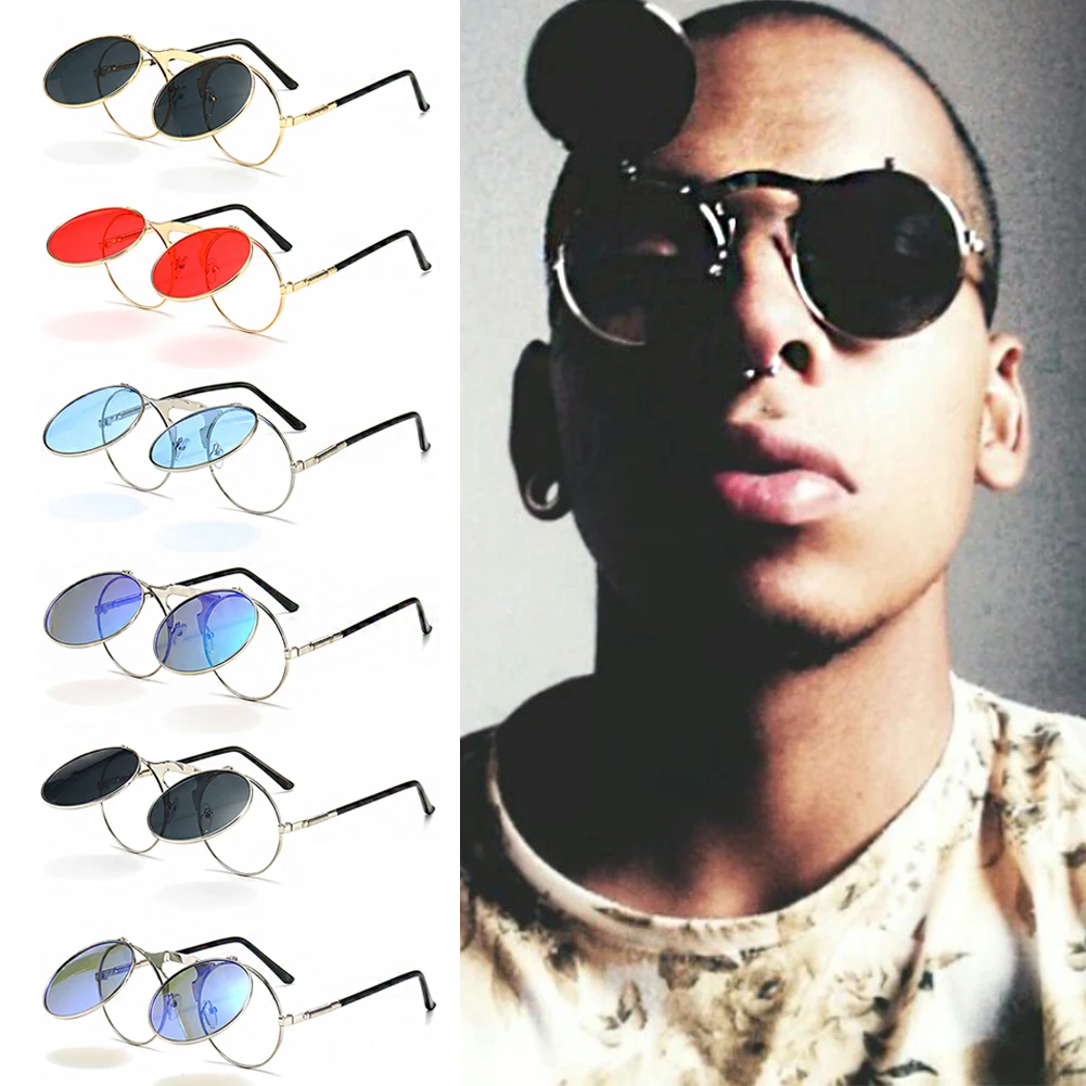 

Steampunk Sunglasses Round Metal Women Men Style Retro Flip Circular Double Sun Glasses Male Circle Sun Glasses Vintage Eyewear