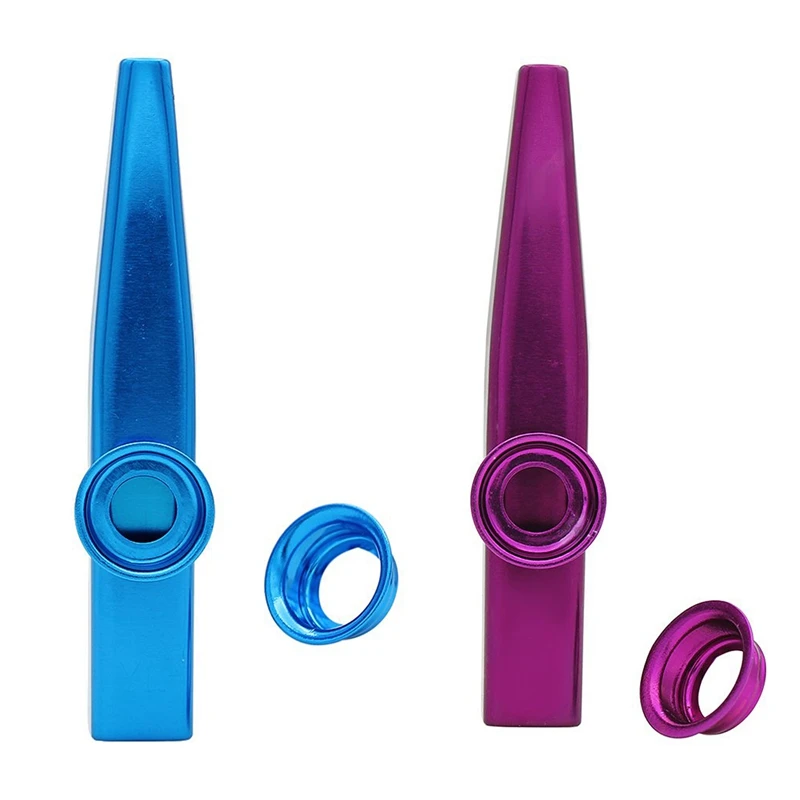 

New Hot Kazoo Aluminum Alloy Metal With 5 Pcs Gifts Flute Diaphragm For Children Music-Lovers, Purple & Blue(2 Set)