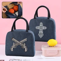 lunch bags 2022 kids food insulated cooler lunch box women picnic thermal portable packet tote canvas bag skull print organizer