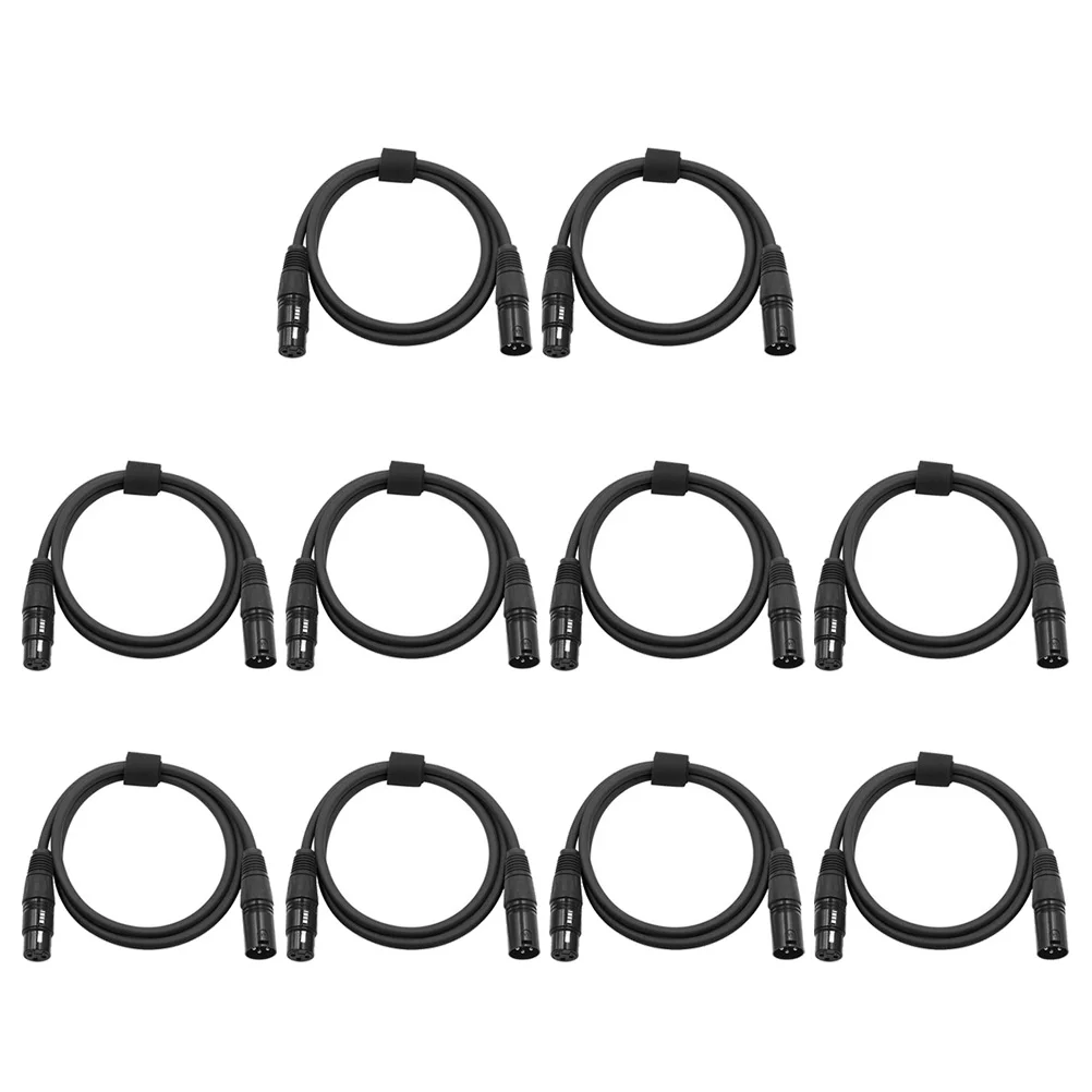 

10pcs 1M 3-Pin Signal DMX Cable Stage Lighting Signal Cable LED Par Light Moving Head Light DJ Equipment (Black)