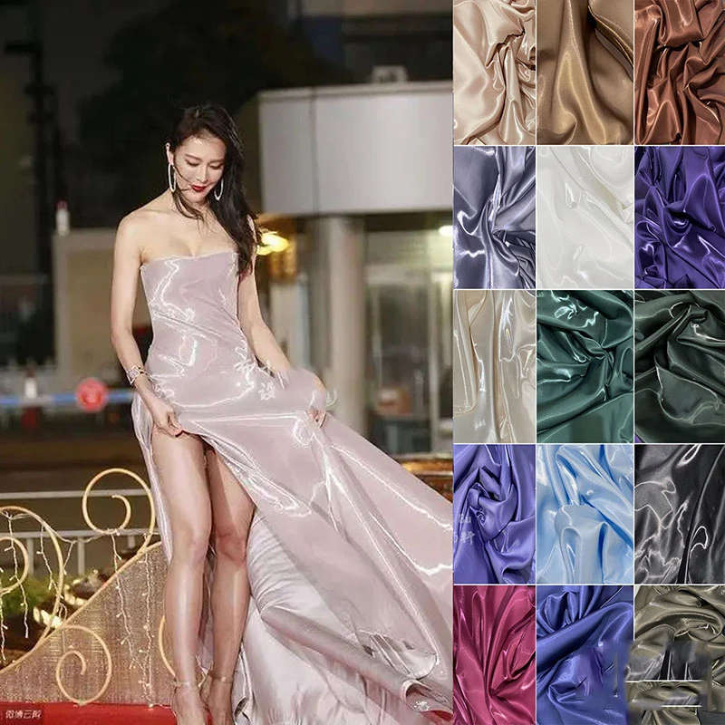 

Designer Fabric Crystal Satin Silky Glitter By The Meter for Clothing Wedding Dresses Sewing Liquid Metallic Luster Plain Summer