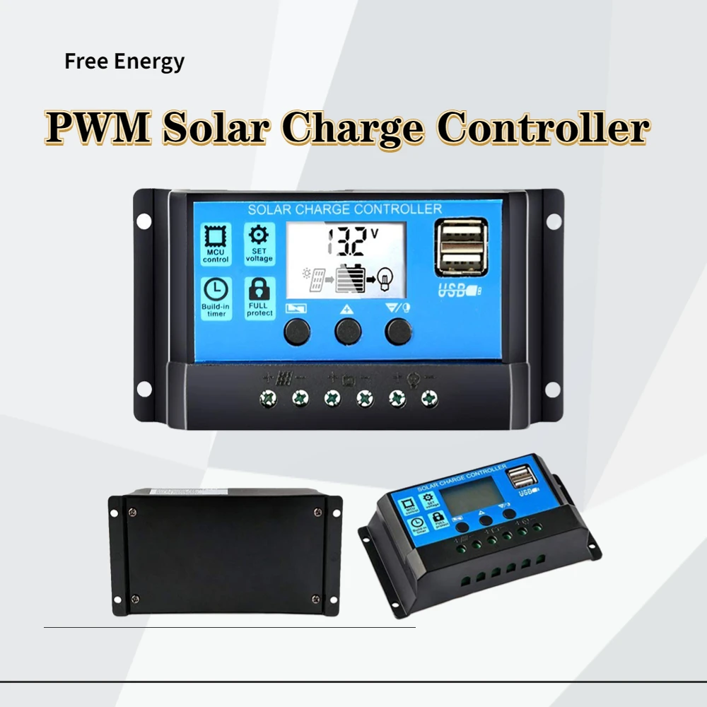 

MPPT 20A 30A 40A 50A 60A PWM Solar Charge Controller Solar Power Regulator 12V 24V Auto Dual USB LCD Display Load Discharger