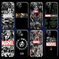marvel logo comics phone case for iphone 11 12 13 pro max 6 6s 7 8 plus x xs xr mini se 2020 liquid silicon soft back funda
