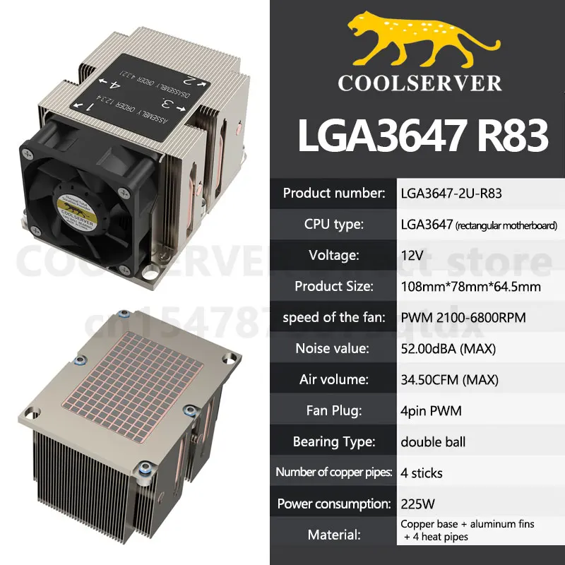 Кулер COOLSERVER R83 для ЦП с 4 тепловыми трубками устройство охлаждения ШИМ ПК тихий 60