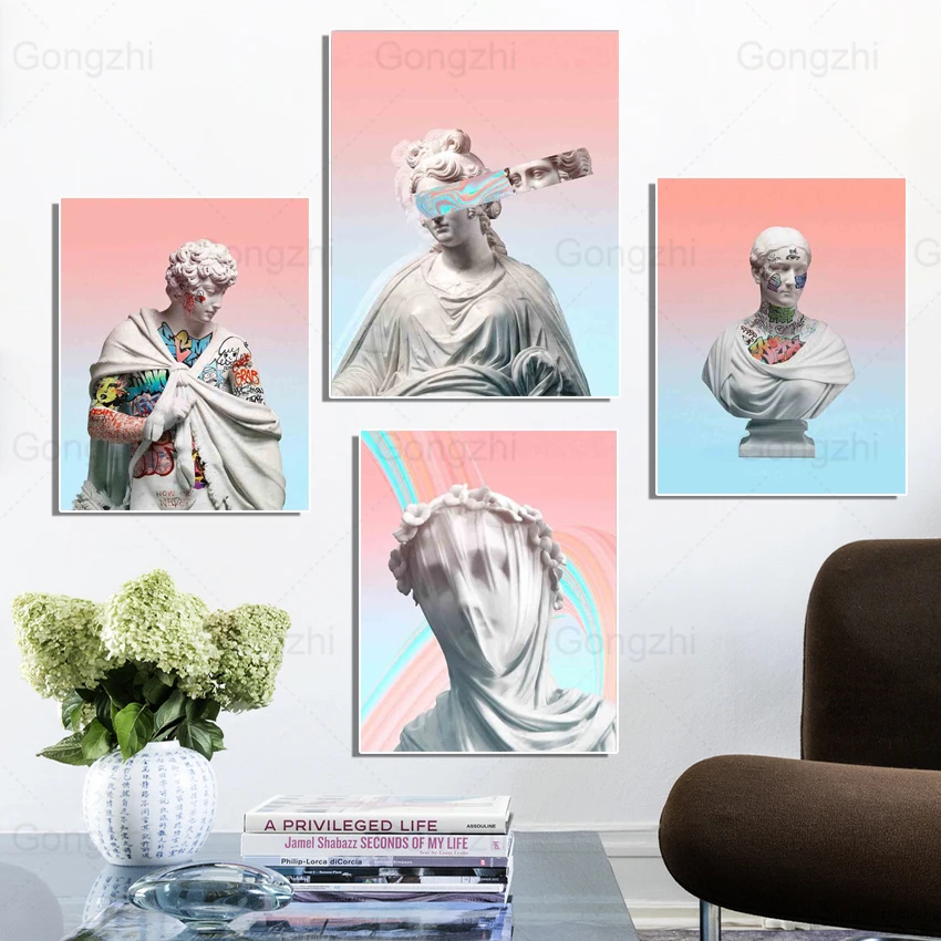 

David Sculpture Abstract Graffiti Canvas Painting Nordic Statue Wall Art Posters and Prints Home Decor Bedroom Living Room