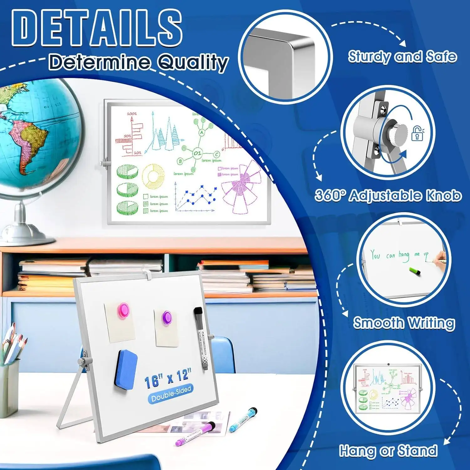 Двусторонняя белая доска 16x12 дюймов