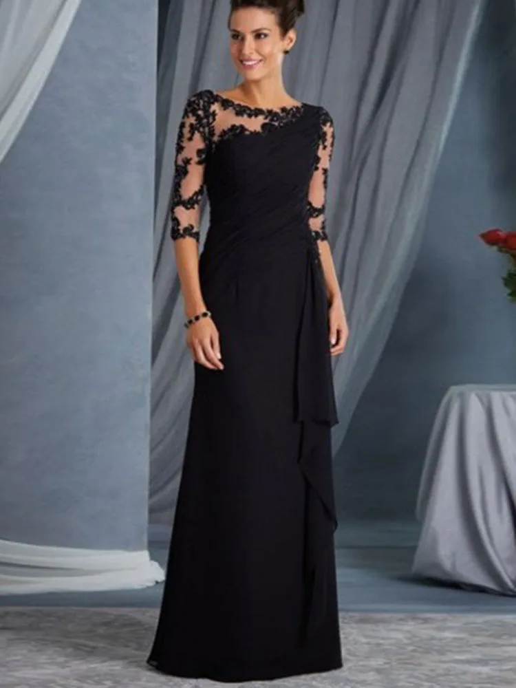 

Женское кружевное платье макси, черное ажурное платье в стиле бохо с длинным рукавом и цветочным узором на крючках, платье для вечеринки на ...