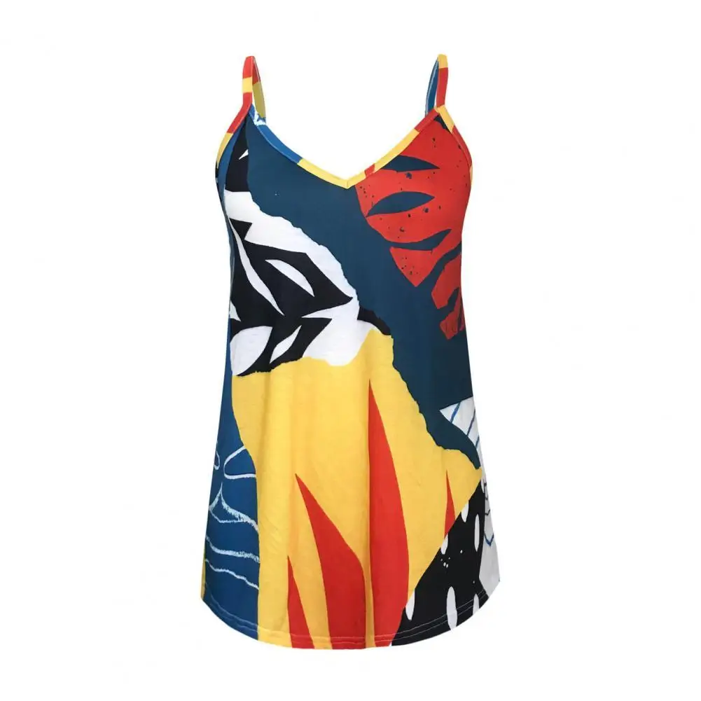 Casual Camisole Sleeveless Deep V Neck Spaghetti Strap Leaf Print Female Cami Undershirt Streetwear