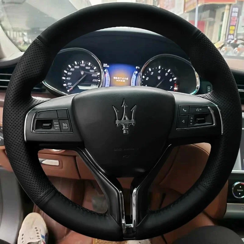 

DIY Hand Sewn Leather Car Steering Wheel Cover for Maserati Quattroporte Ghibli Levante Interior Auto Accessories