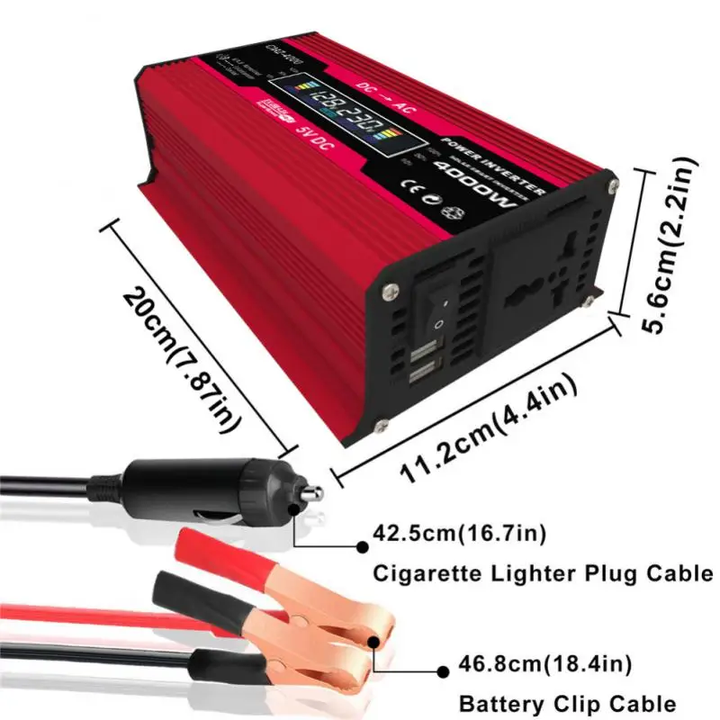 

4000W LCD Display Solar Power Inverter 12V To 110V/220V USB Modified Sine Wave Voltage Transformer Car Adapter Charge Converter