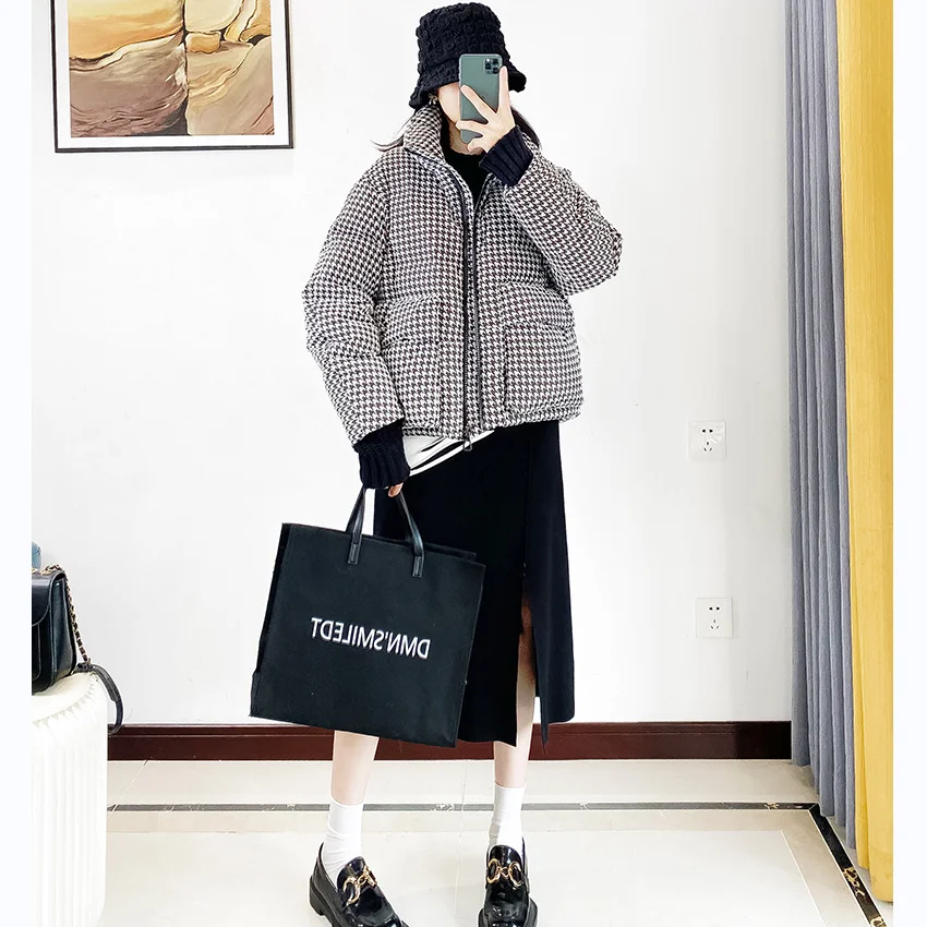 Women's Down Jacket 2022 Winter Plaid Warm Women's Jacket Korean Version Of The Casual Fashion Women's Cotton Jacket Winter Coat