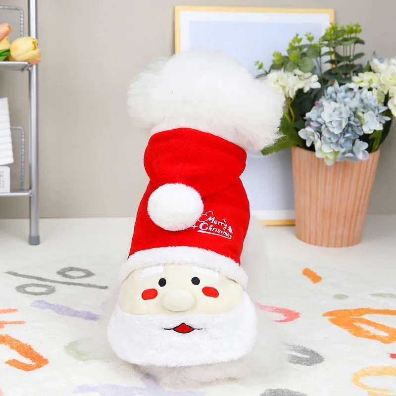 Pet Christmas Clothes Autumn Winter Hoodie Cute Cartoon Warm Coat Small Dog Sweater Puppy Kitten Holiday Costume Poodle Bulldog