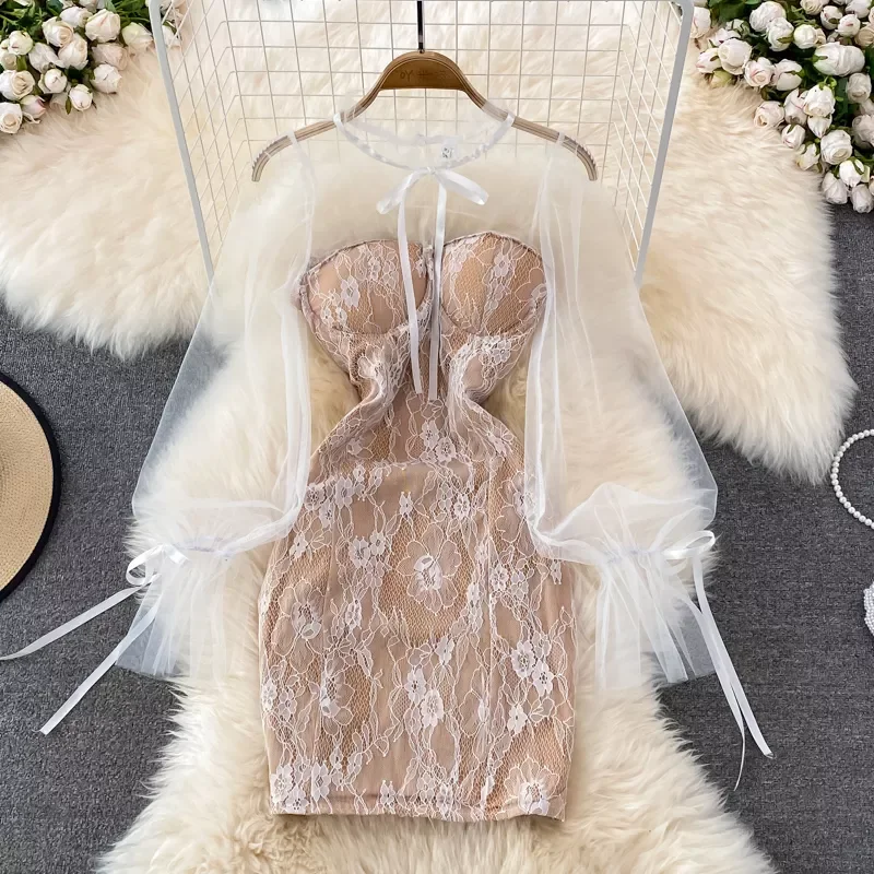 

Женское кружевное платье в стиле пэчворк, с коротким рукавом