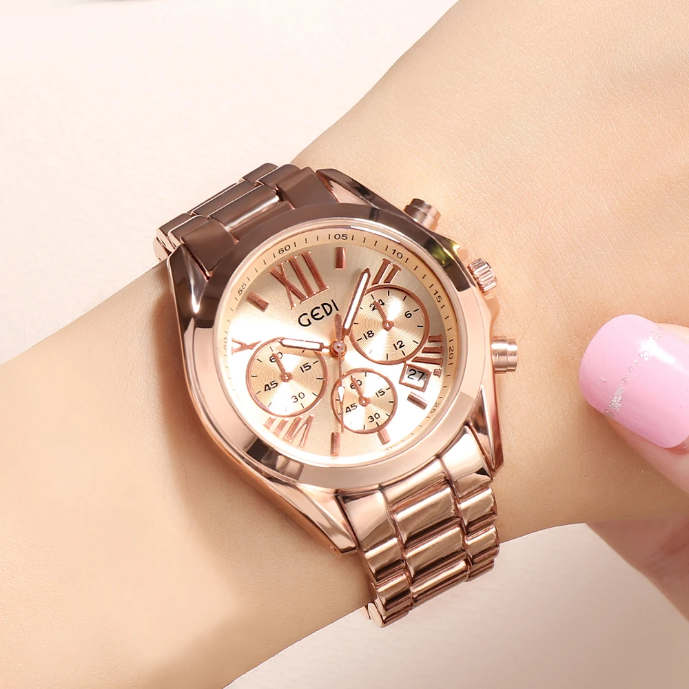 GEDI модные женские часы из розового золота лучший бренд класса люкс с