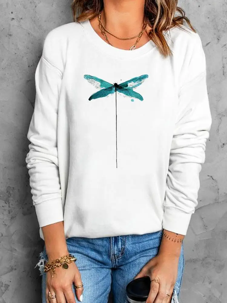 

Autumn Fashion Clothing Women Fall Spring Fashion Watercolor Dragonfly Trend 90s Pullovers O-neck Female Graphic Sweatshirts