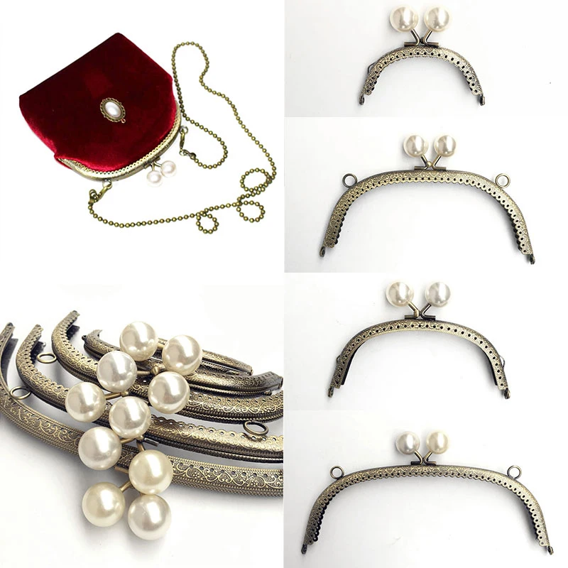 

1PC Purse Frame Bag Accessories Imitation Pearl Bag Frames Curved Bag Frames Pattern Bag Sealing Clip Strong Durable Retro Metal