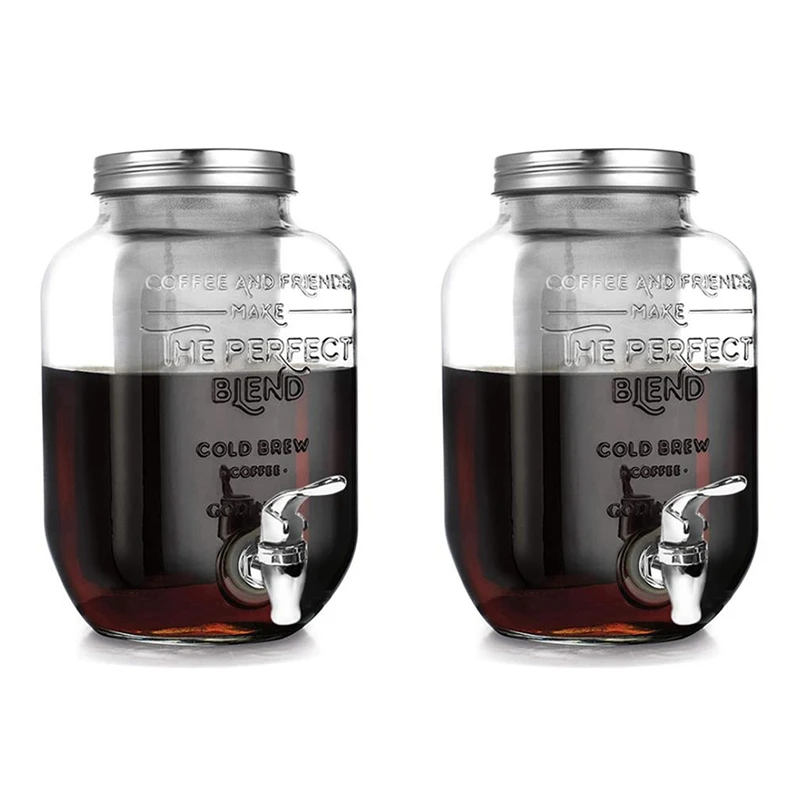 

2X 1 Gallon Cold Brew Coffee Maker With EXTRA-THICK Glass Carafe- Iced Coffee Maker, Cold Brew Pitcher&Tea Infuser B