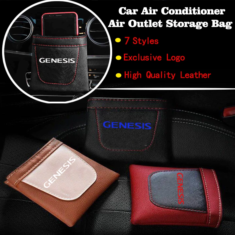 

For Hyundai Gensis PU Leather Car Air Vent Phone Holder Storage Bag Car Organizer Air Outlet Hanging Car Key Pocket Phone Pouch
