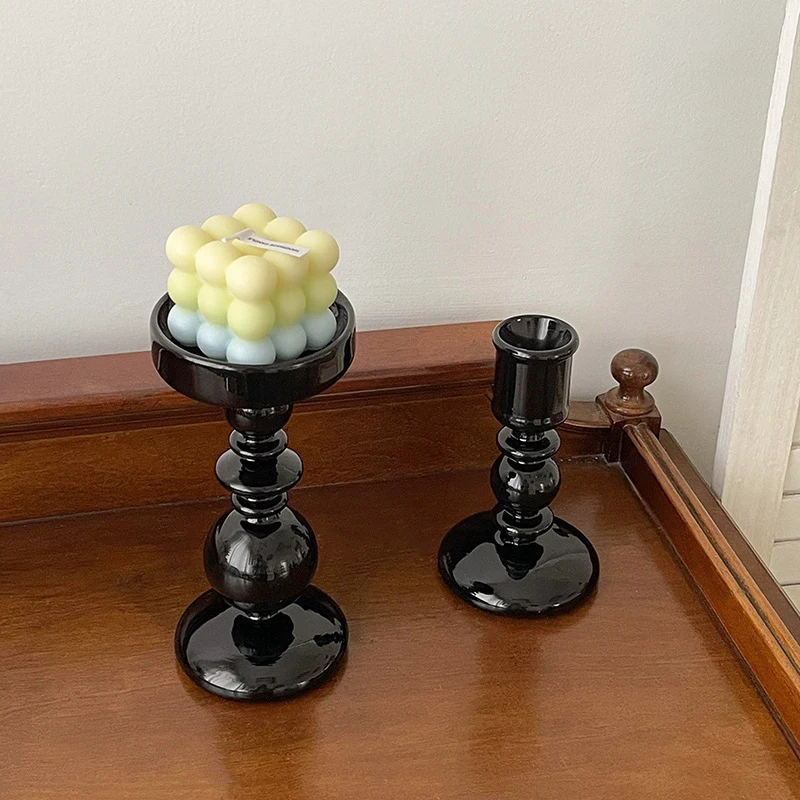 Decor For Home Decoration Pillar Candle Holder Tea Candle Holder Glass Taper Candle Holder Black Clear White