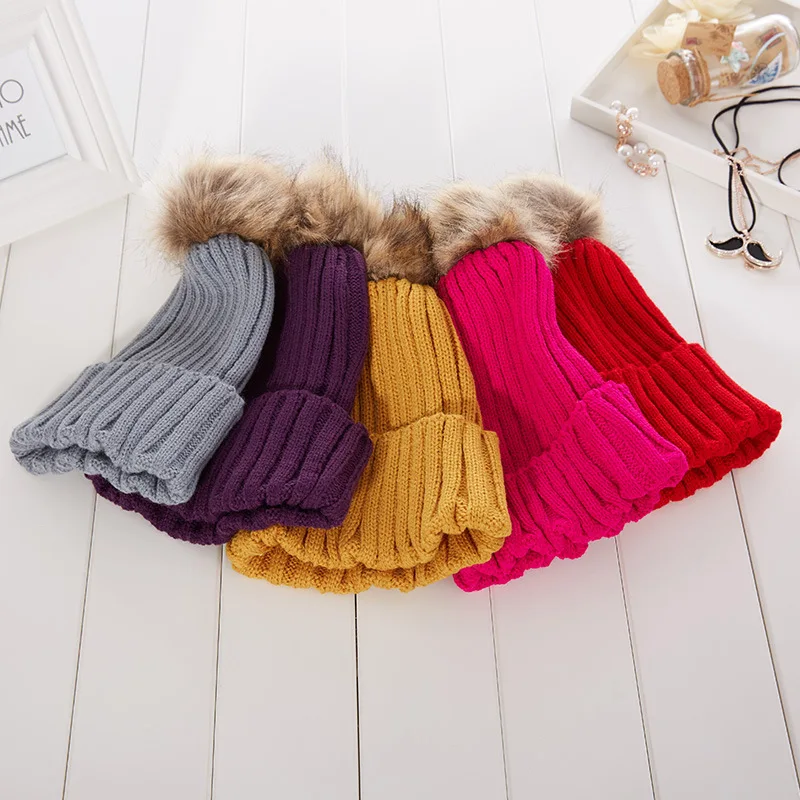 

2019 Korean Style Women's Autumn and Winter Solid Color Curling Wool Hat Korean Style High-End Imitation Raccoon Fur Ball Knitte