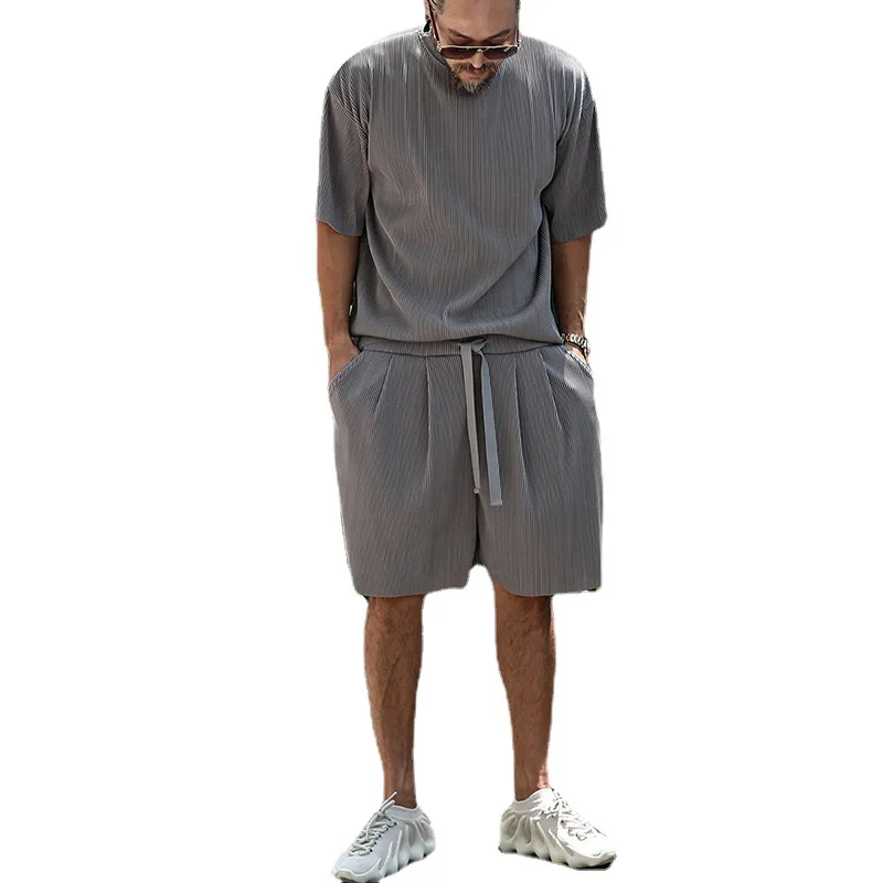 Casual Short Sleeved Shorts Men's Set, Personalized Solid Color Sports Set, Slim Fitting Summer Men's Set Tracksuit  sweatpants