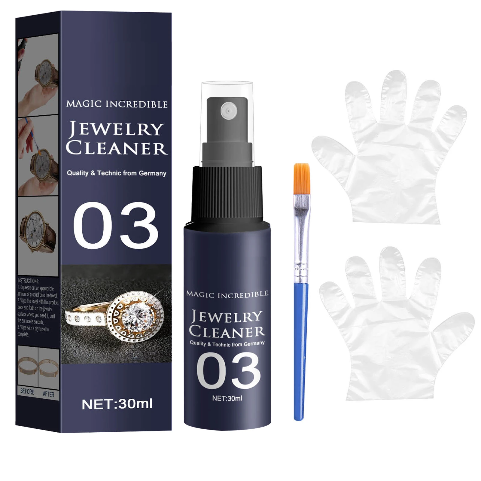

Jewelry Cleaner Solution 30ml Multi-use Household Rust Remover Gold Stainless Steel Titanium Diamonds Pearls Beads Cleaner
