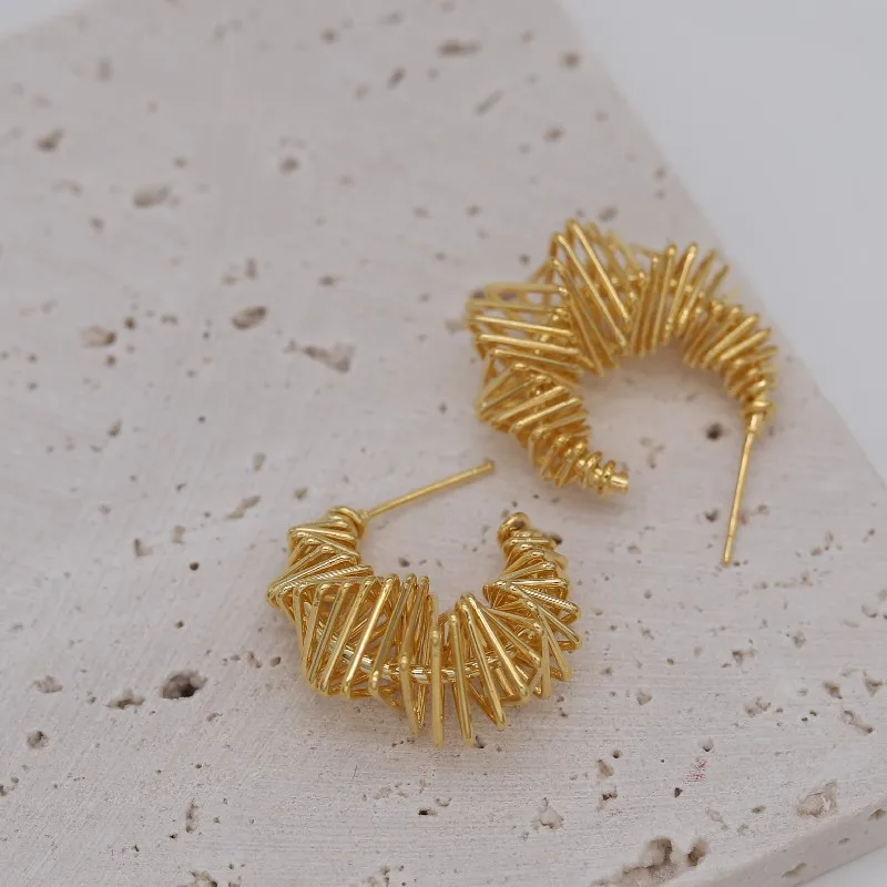 

2023 South Korea's new fashion jewelry 18K gold plated C-type metal geometric earrings Elegant women's daily work accessories