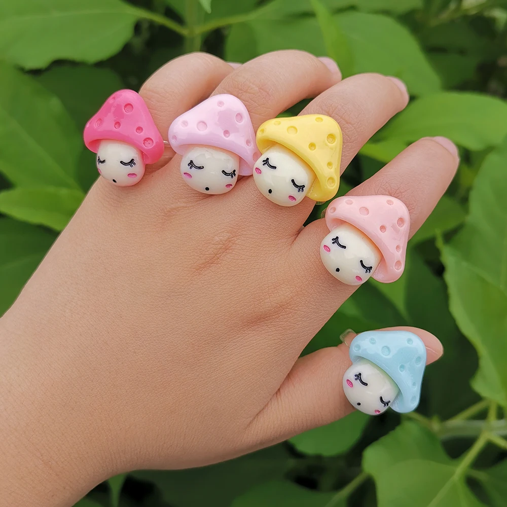 

Cute Acrylic Mushroom Ring Childlike Girls Teen Funny Face Children's Jewelry Party Gift Jewelry Accessories Wholesale