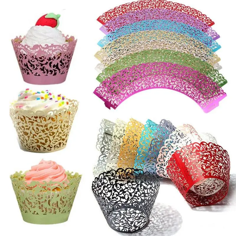 500pcs Little Vine Lace Laser Cut Cupcake Wrapper Liner Wedding Birthday Party Baby Shower Handmade Cake Decoration