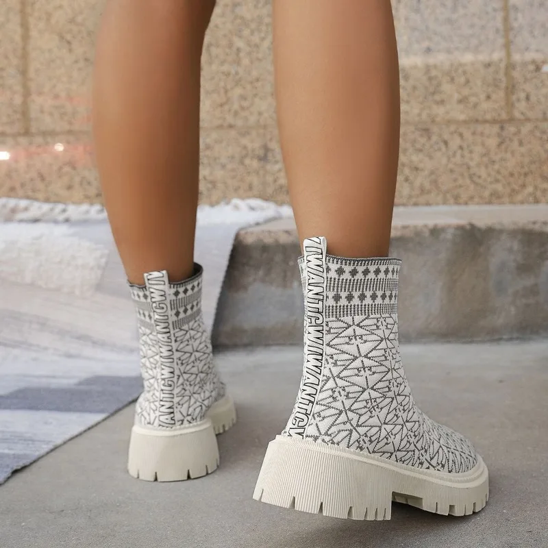 Ботинки-носки. Новые женские черные туфли-носки. Botas De Invierno Para Mujer. Эластичные