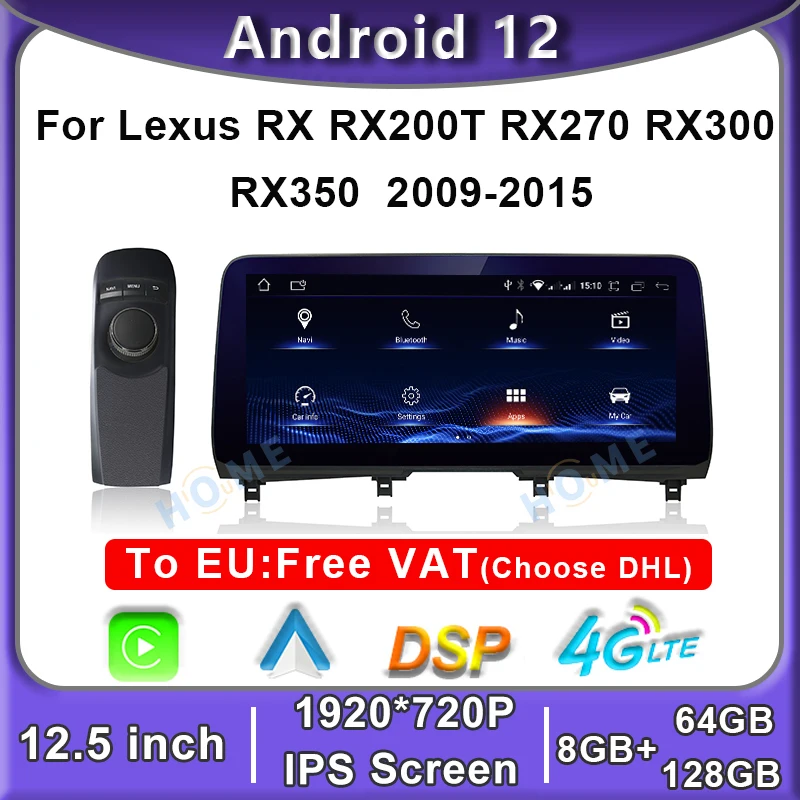 

Автомагнитола 12,5 дюймов, Android 12, 8 +, 128 ГГц, GPS-навигация, мультимедийный плеер, CarPlay, стерео для Lexus RX RX270, RX350, RX450H 2009-2015