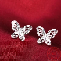 2021 trend 925 stamp silver color earrings butterfly ear stud fashion womens high quality party jewelry love gift
