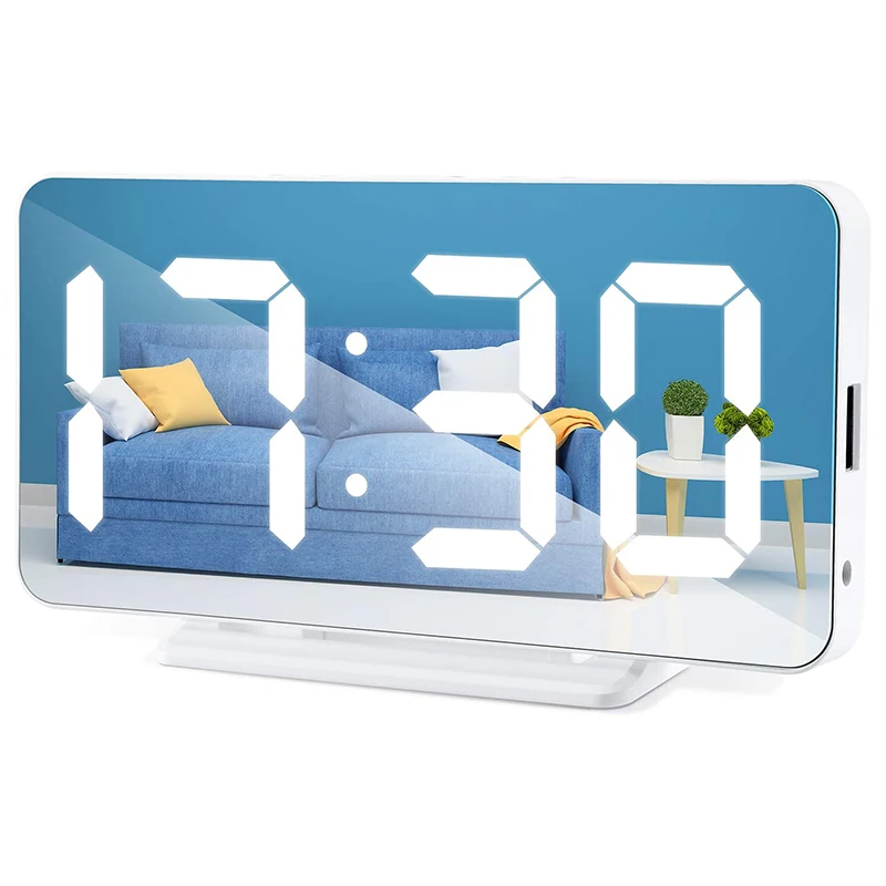

Digital Alarm Clock With 6.5 Inches Large Mirrored LED Display, USB Charger Port, Brightness Adjustable, Snooze Function