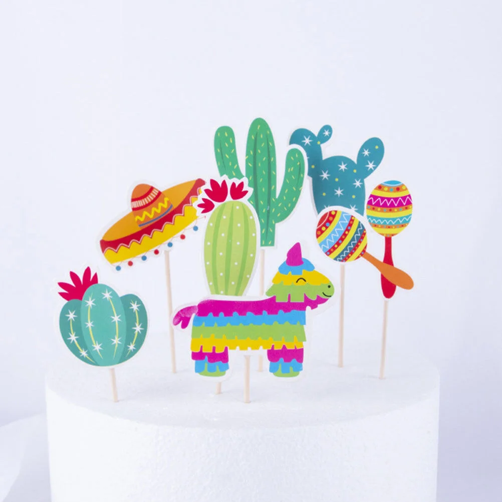 

42PCS Summer Theme Cake Toppers Cactus Cake Ornaments Creative Party Cake Decoration
