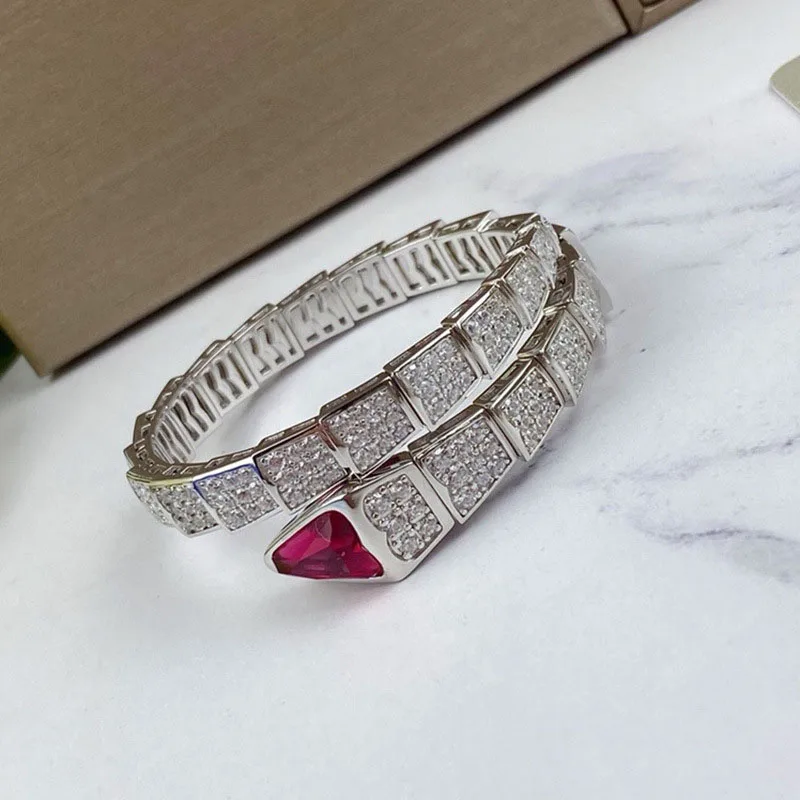 

Original Sterling Silver Color Bracelet Classic Snake Bangle Bracelet Inlaid Zircon Women's Fashion Luxury Brand Jewelry Gift