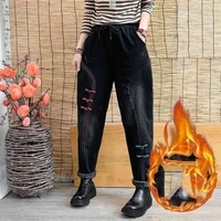 womens high waist jeans embroidery retro jeans woman winter 2022 black loose street style harem pants jean large s 4xl
