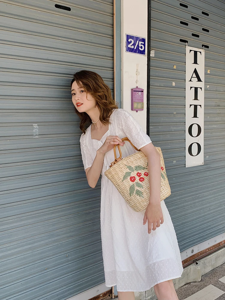 Huaji Q399 желтое Мягкое хлопковое милое маленькое платье на шнуровке с квадратным