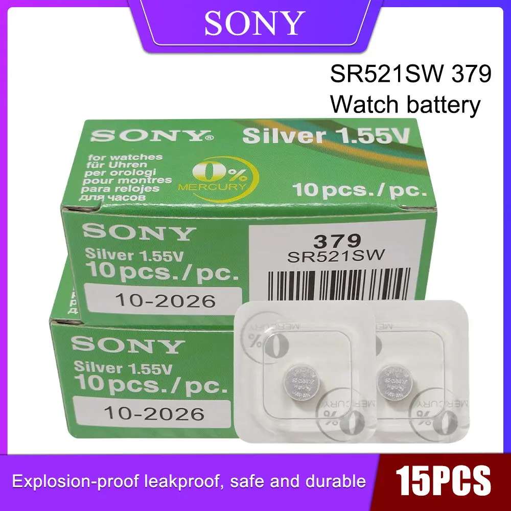 

Аккумулятор для часов Sony 379 SR521SW AG0 LR69 D379 SR63, 1,55 в, оксид серебра, 15 шт.