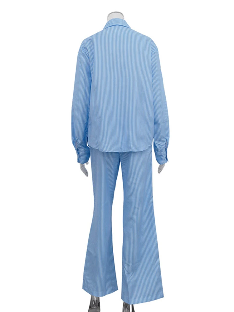 Женский Брючный комплект Aynaray из двух предметов в полоску голубая рубашка