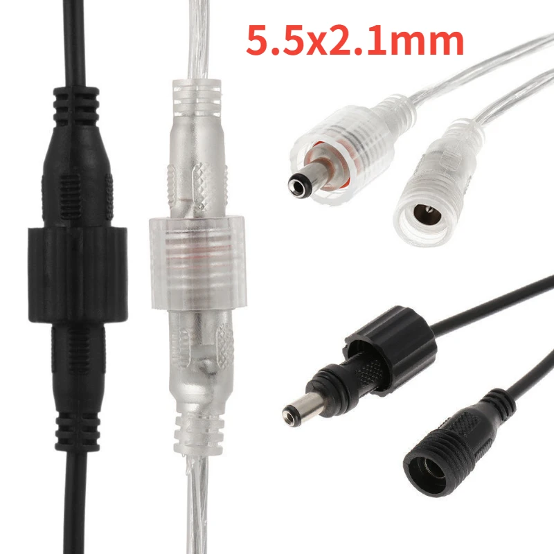 

2-10pairs LED Connector IP68 DC 5.5 X 2.1mm Male To Female Jack Adapter for Led Strip Power Adapter Plug Cord