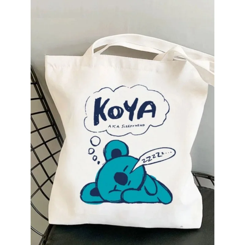 Фото Сумка-тоут в стиле аниме BT21, холщовая сумка с героями мультфильмов, многоразовая модная повседневная сумка на плечо с принтом аниме Y2K, подарок для друзей №1
