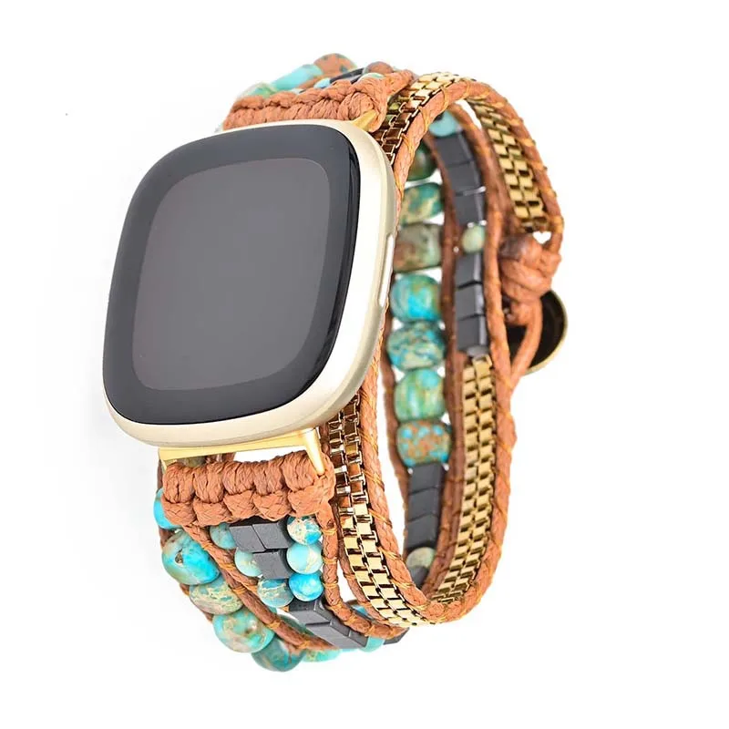 Natural Turquoise Beads Gemstone Bracelet Strap For Fitbit Versa 1 2 3 4 Band Watchband For Fitbit Versa Lite/Fitbit Sense Strap