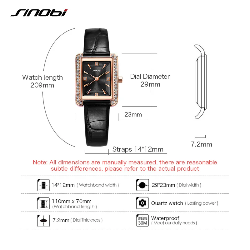 

New Elengant Women Watches Fashion Luxury Sinobi Leather Strap Rectangle Dial Japanese Quartz Movement Wristwatch Ladies Watch