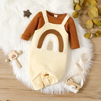 patpat newborn baby boy clothes new born babies items costume waffle long sleeve pullover and rainbow embroidered overalls set