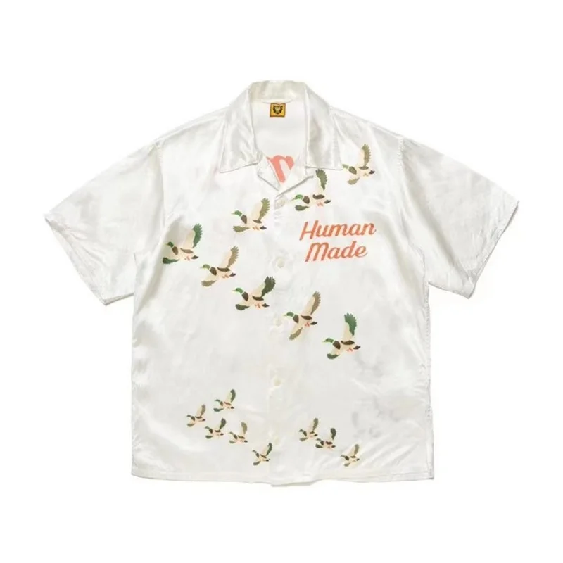 

HUMAN MADE Summer New Rayon Hawaii Flying Duck Wild Goose Pattern Shirt Japanese Trend Men And Women Short Sleeve Shirts